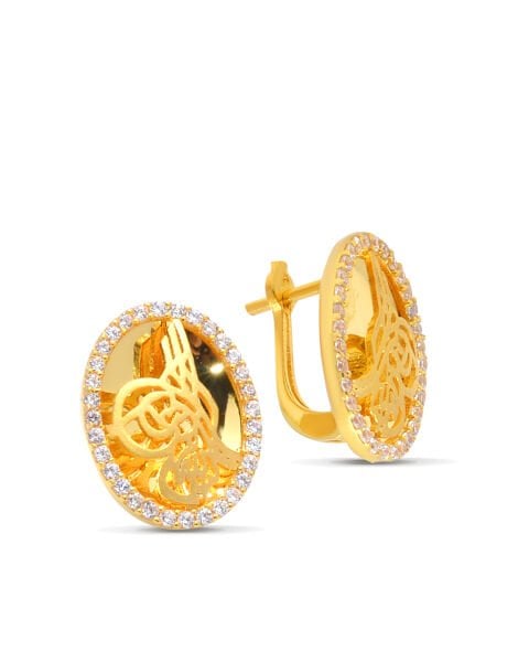 Tuğralı Oval Küpe