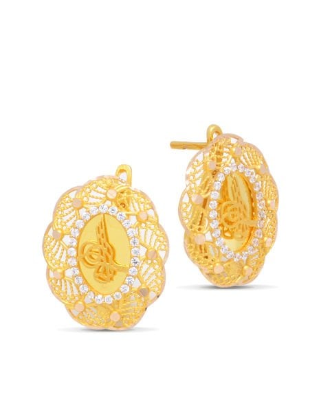 Oval Tuğralı Küpe